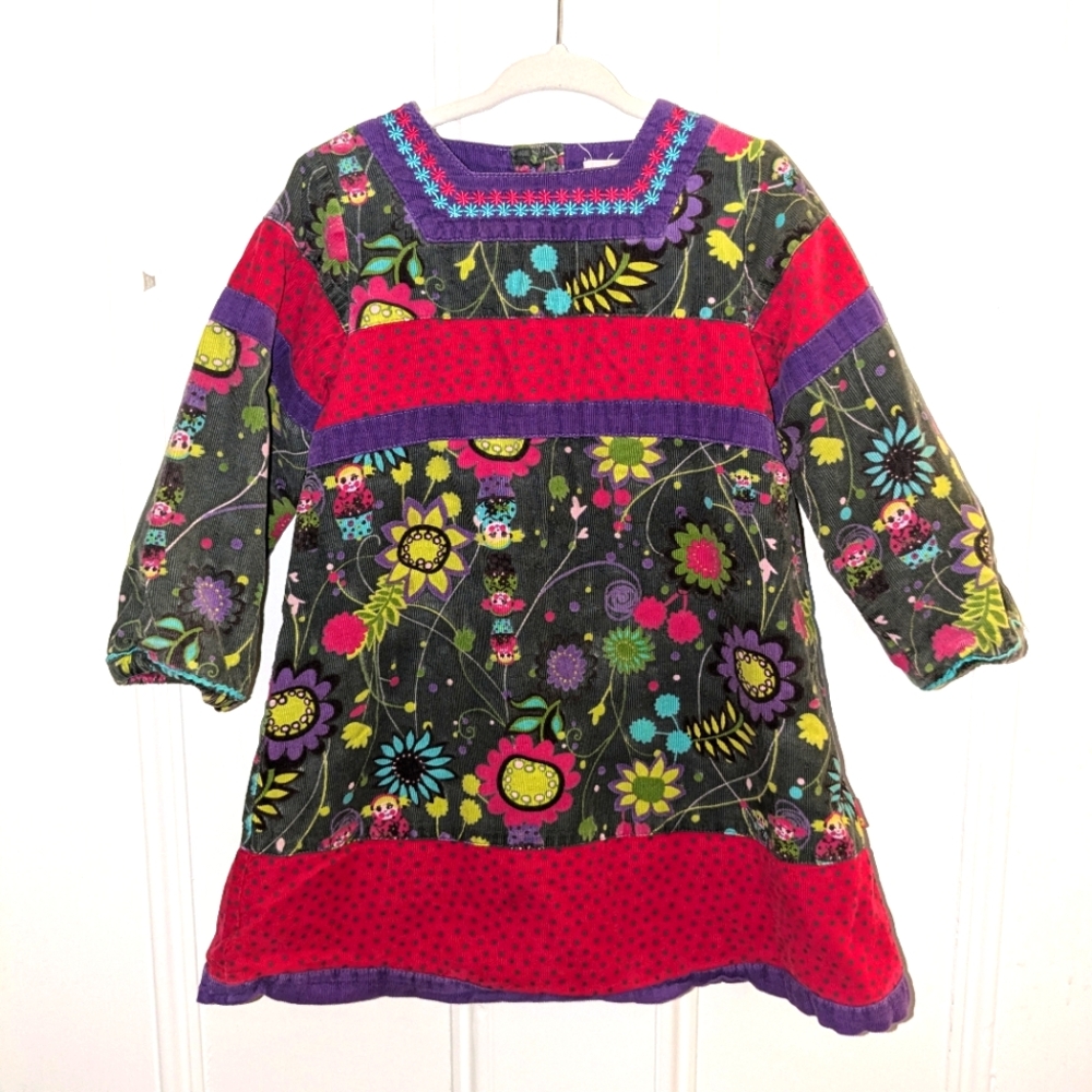 Me Too Dress sz 2T, corduroy with jersey lining multicolor